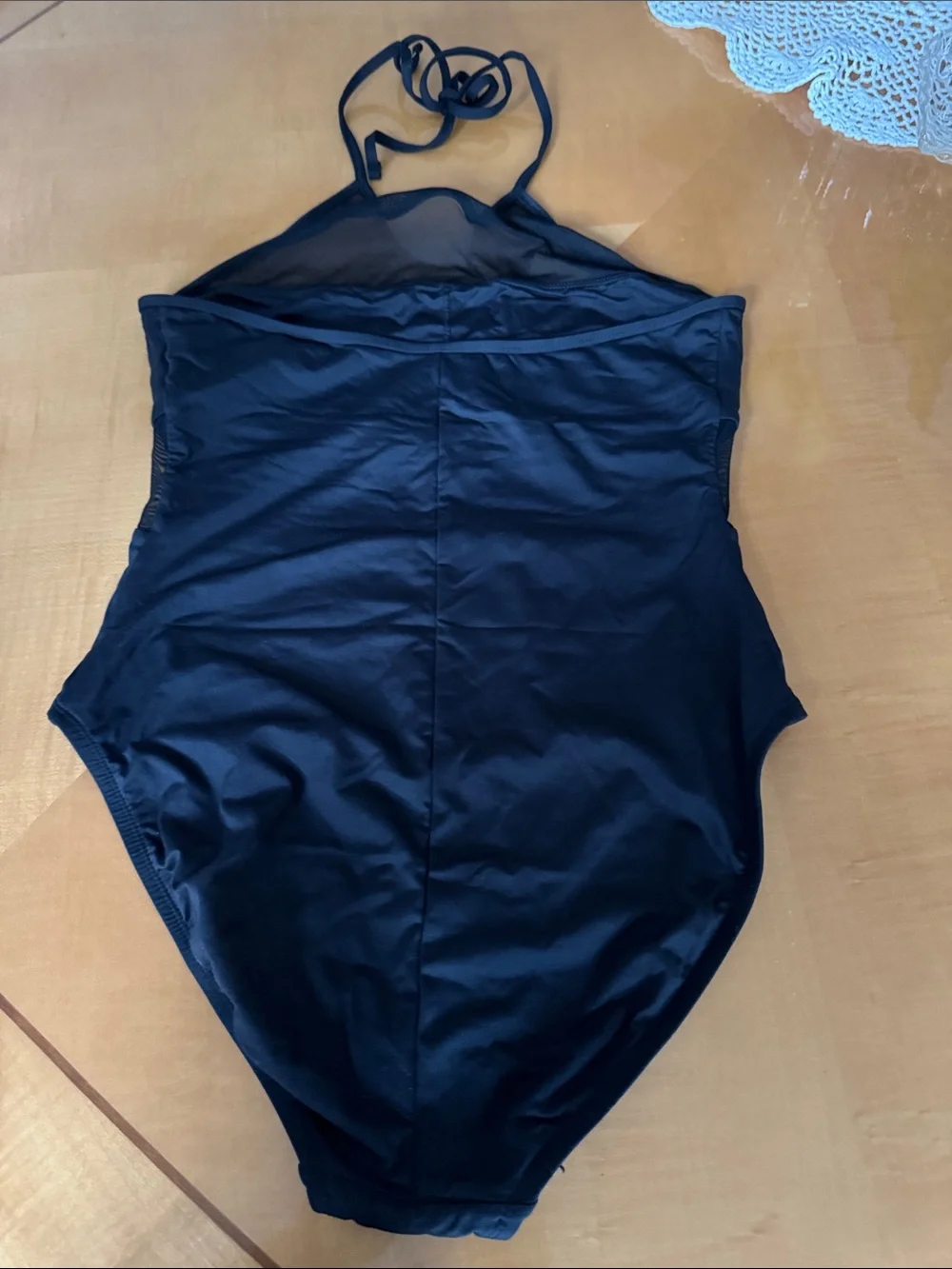 La Blanca Black Halter One-Piece Swimsuit with Mesh Yoke size 8